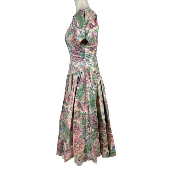 Vintage House of Bianchi Floral Victorian Prairie Midi Puff Sleeve Corset Dress - Picture 9 of 15